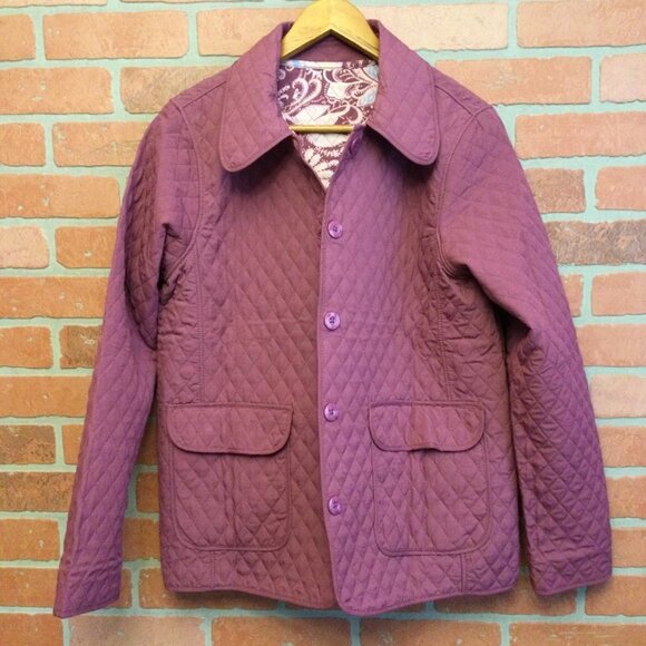 Women's reversible quilted jacket size Med purple paisley button front pockets - Picture 4 of 7